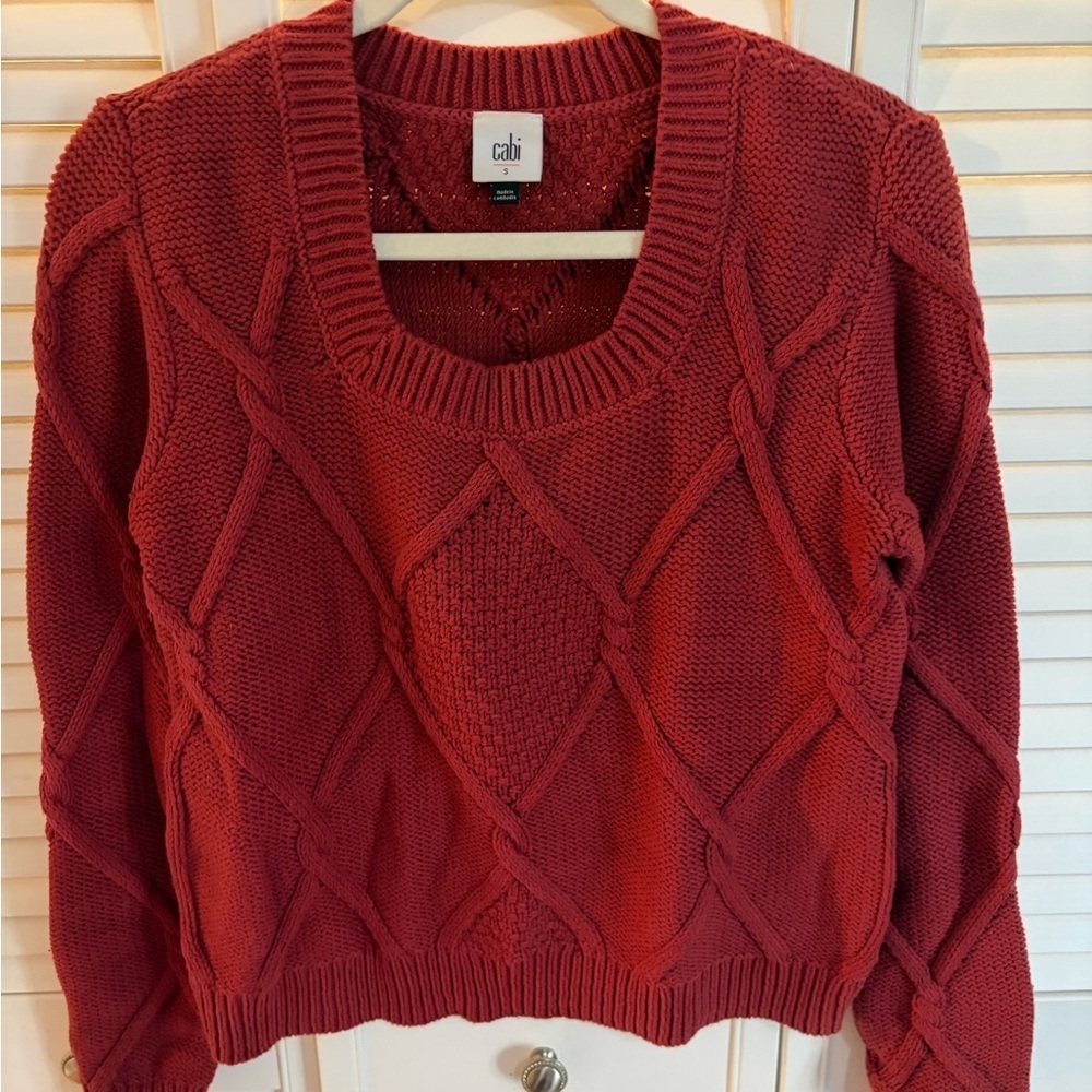 CAbi Women's Deep Red Cable Knit Sweater S